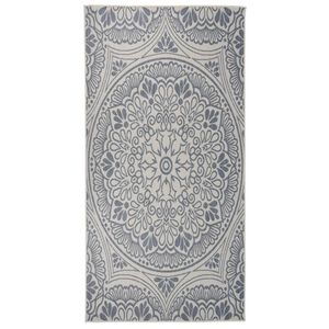 vidaXL Alfombra de exterior de tejido plano rayas azules 100x200 cm
