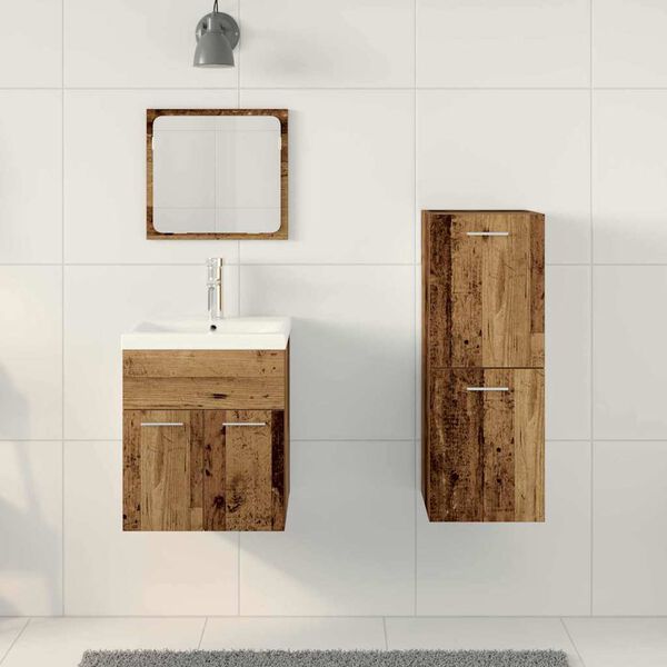 vidaXL Juego de muebles de ba&ntilde;o con puerta 4 pcs Madera envejecida