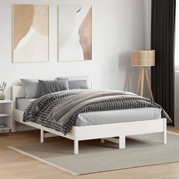 vidaXL Estructura de cama sin colch&oacute;n madera de pino blanco 135x190 cm