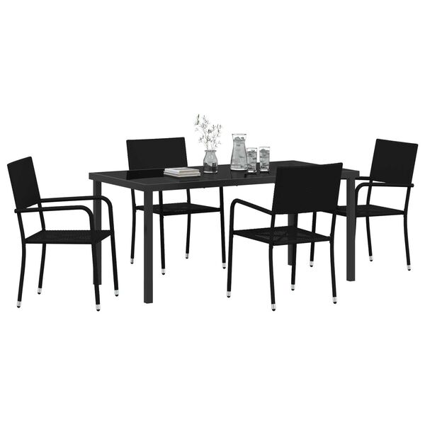 vidaXL Conjunto de Comedor de Jard&iacute;n 5 pcs Negro rat&aacute;n sint&eacute;tico