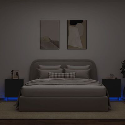 vidaXL Mesitas de noche con luces LED 2 uds madera ingeniería negra