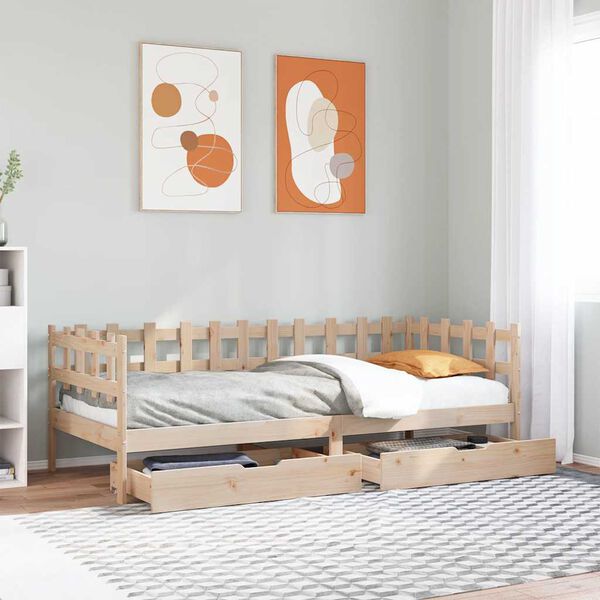 vidaXL Sof&aacute; cama con cajones madera maciza de pino 90x200 cm