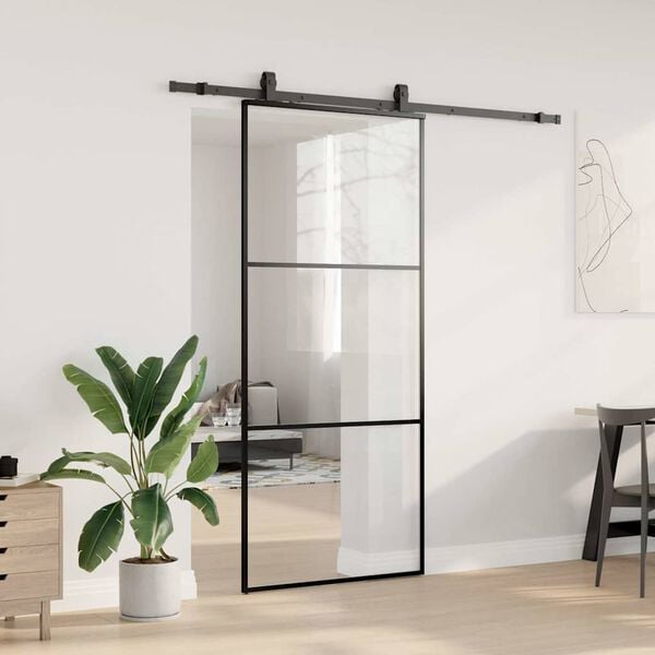 vidaXL Puerta corredera con set herrajes negro 90x205 cm vidrio ESG