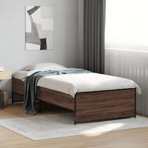 vidaXL Estructura cama madera ingenier&iacute;a metal roble marr&oacute;n 75x190 cm