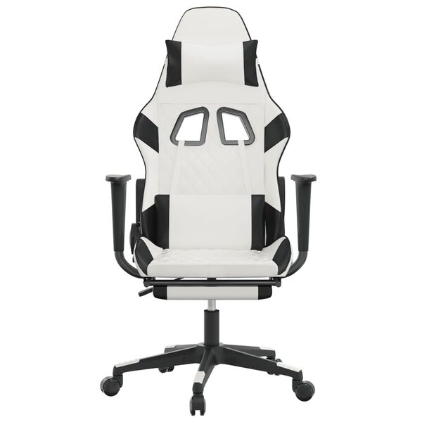 vidaXL Silla gaming con reposapiés cuero sintético blanco negro
