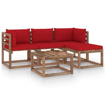 vidaXL Juego de muebles de jardín 5 piezas con cojines rojos