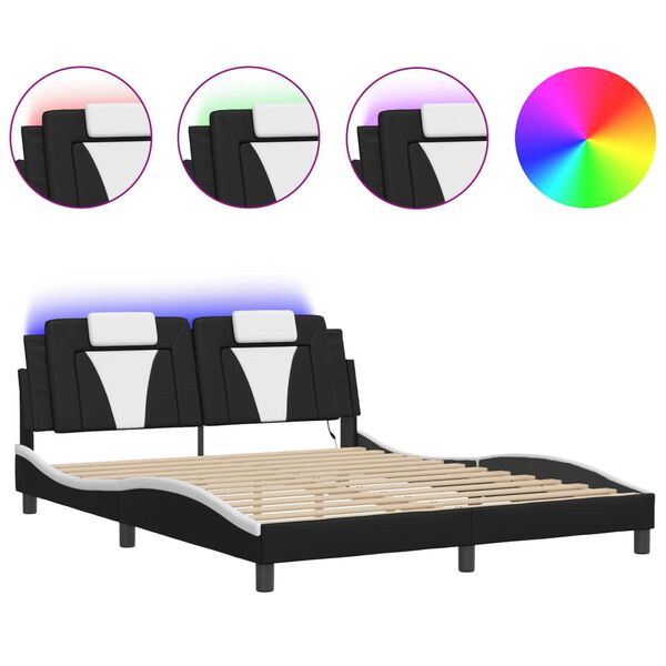 vidaXL Estructura de cama Viana con LED sin colch&oacute;n negro blanco 160x200 cm