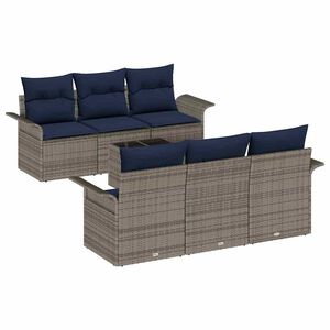 vidaXL Conjunto de sof&aacute; de jard&iacute;n 7 uds. Gris y marino rat&aacute;n sint&eacute;tico