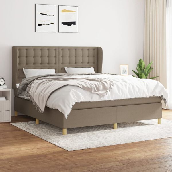 vidaXL Cama box spring con colch&oacute;n tela gris taupe 160x200 cm
