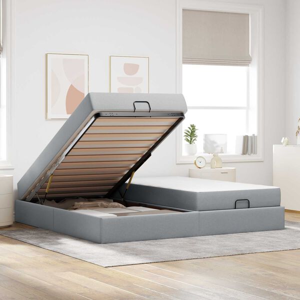 vidaXL Estructura de cama con colch&oacute;n 2 pcs Gris claro tela