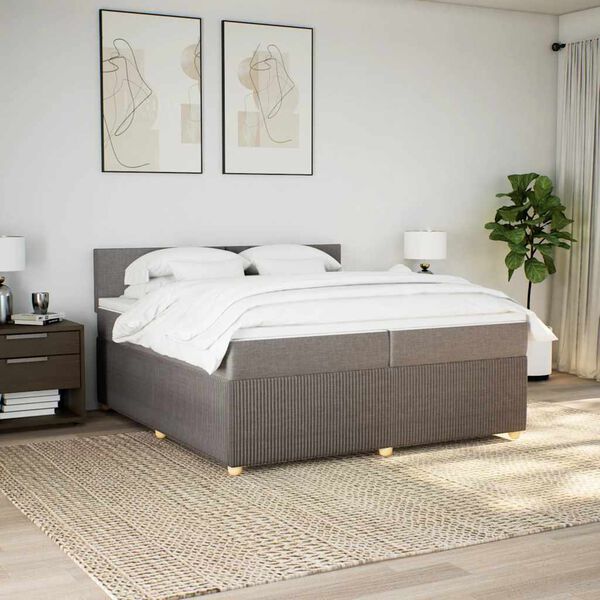 vidaXL Cama box spring con colch&oacute;n tela gris taupe 200x200 cm