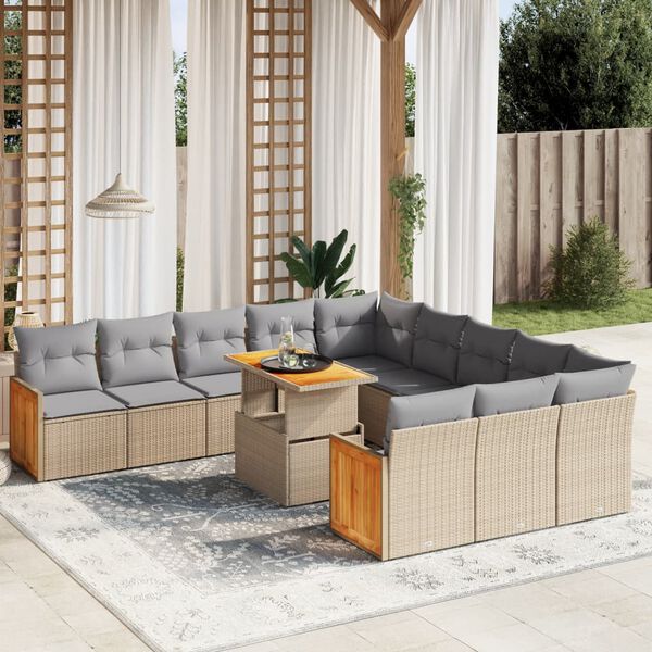 vidaXL Set de sof&aacute;s de jard&iacute;n 11pzas con cojines rat&aacute;n sint&eacute;tico beige
