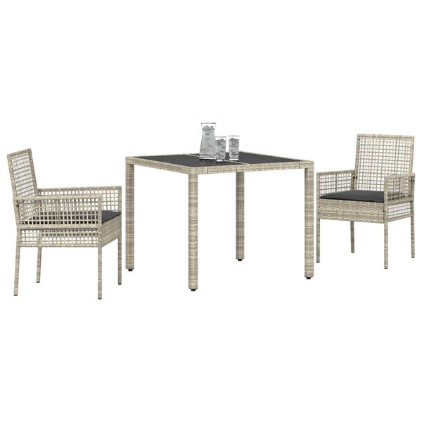 vidaXL Conjunto de Comedor de Jard&iacute;n 3 pcs Gris Claro rat&aacute;n sint&eacute;tico