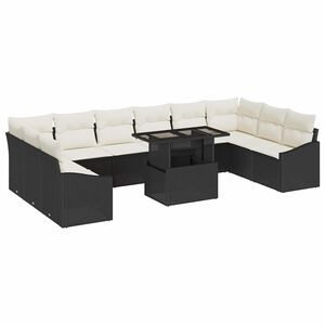 vidaXL Juego de Sof&aacute; con coj&iacute;n 11 pcs Negro y crema rat&aacute;n sint&eacute;tico