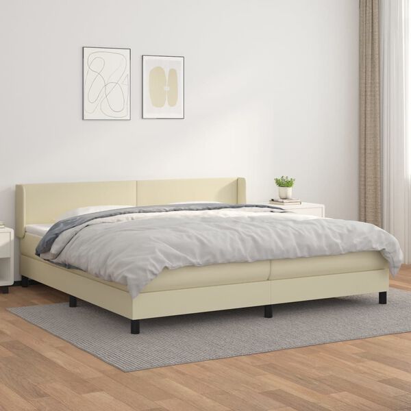 vidaXL Cama box spring con colch&oacute;n cuero sint&eacute;tico crema 200x200 cm
