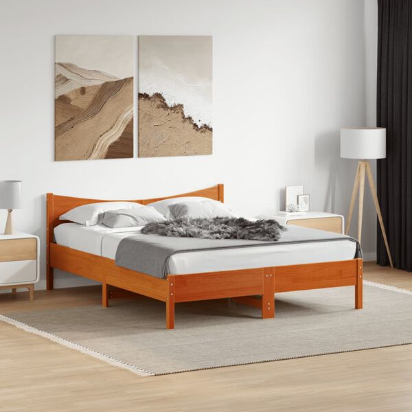 vidaXL Cama sin colch&oacute;n madera maciza de pino marr&oacute;n cera 160x200 cm