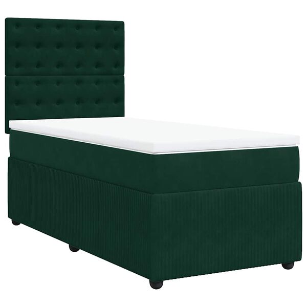 vidaXL Cama box spring con colch&oacute;n terciopelo verde oscuro 90x200 cm