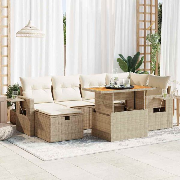 vidaXL Set sof&aacute;s jard&iacute;n y cojines 8 pzas rat&aacute;n sint&eacute;tico acacia beige