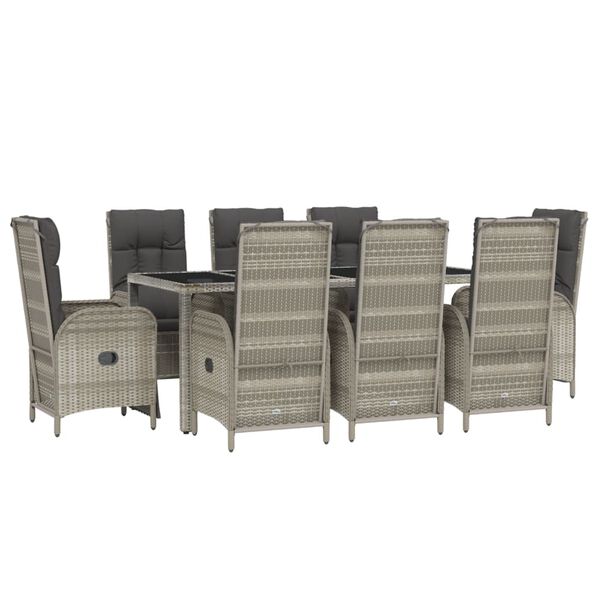 vidaXL Set comedor jardín 9 pzas y cojines ratán sintético gris
