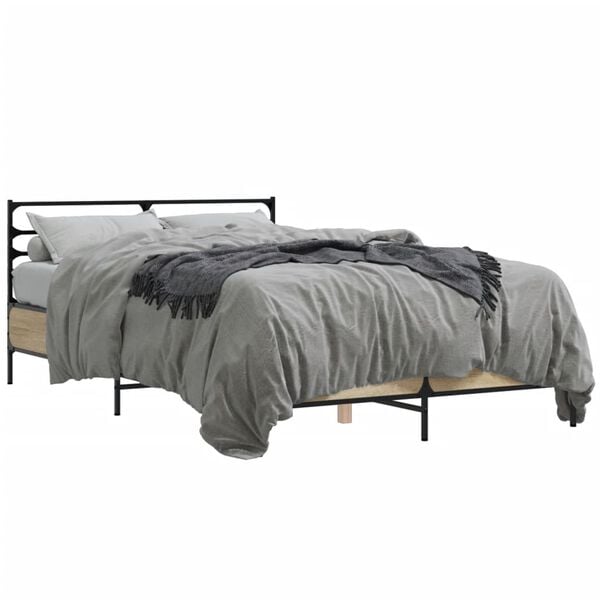 vidaXL Estructura cama madera ingenier&iacute;a metal roble Sonoma 135x190 cm