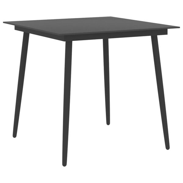 vidaXL Mesa de comedor para jard&iacute;n acero y vidrio negro 80x80x74 cm