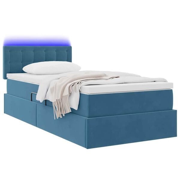 vidaXL Cama con almacenamiento y LED con LED Azul Oscuro 90 x 190 cm