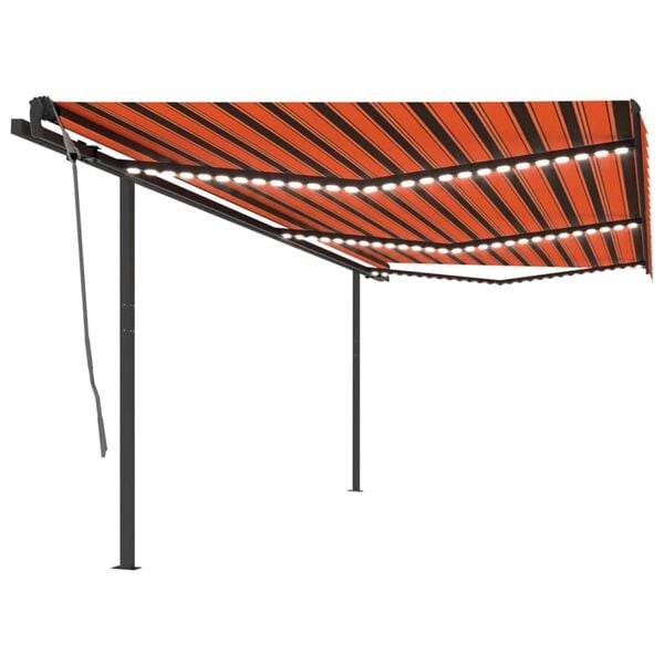 vidaXL Toldo manual retr&aacute;ctil con LED naranja y marr&oacute;n 6x3 m