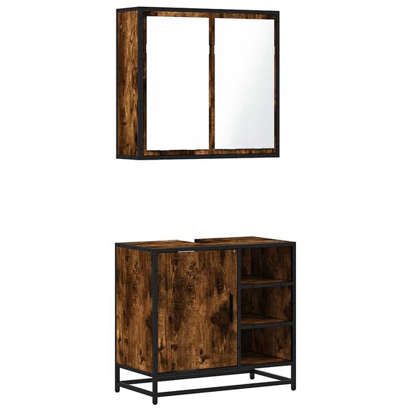 vidaXL Set de muebles ba&ntilde;o 2 pzas madera contrachapada roble ahumado