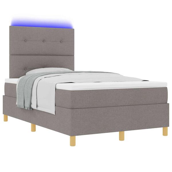 vidaXL Cama Box Spring LED con colch&oacute;n Taup&eacute; 120 x 190 cm tela