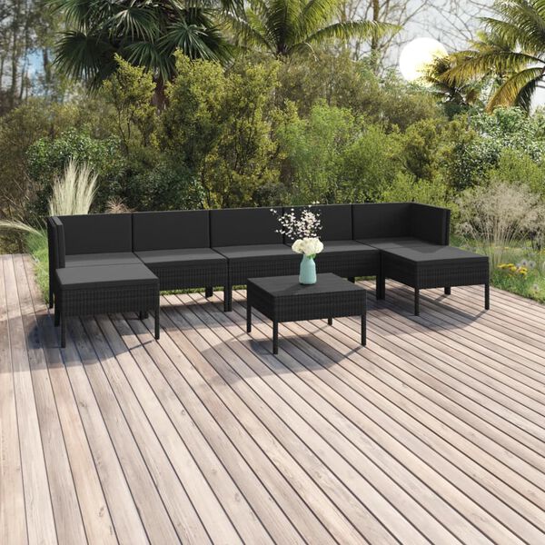 vidaXL Set de muebles de jardín 8 pzas y cojines ratán sintético negro