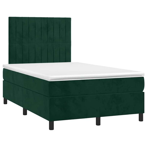 vidaXL Cama box spring colch&oacute;n y LED terciopelo verde oscuro 120x200cm
