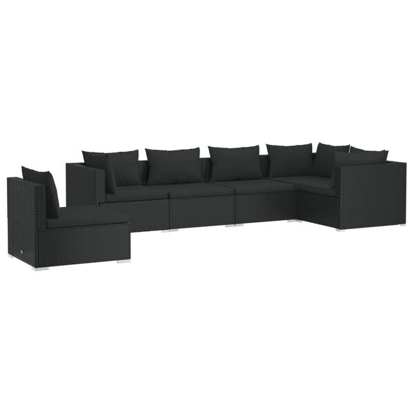 vidaXL Set de muebles de jardín 6 pzas y cojines ratán sintético negro