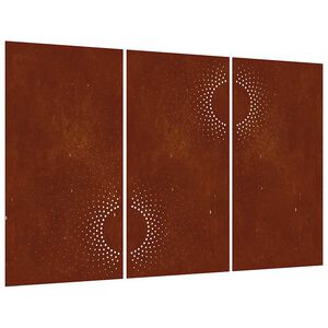 vidaXL Adorno pared jard&iacute;n 3 uds acero corten dise&ntilde;o sol 105x55 cm