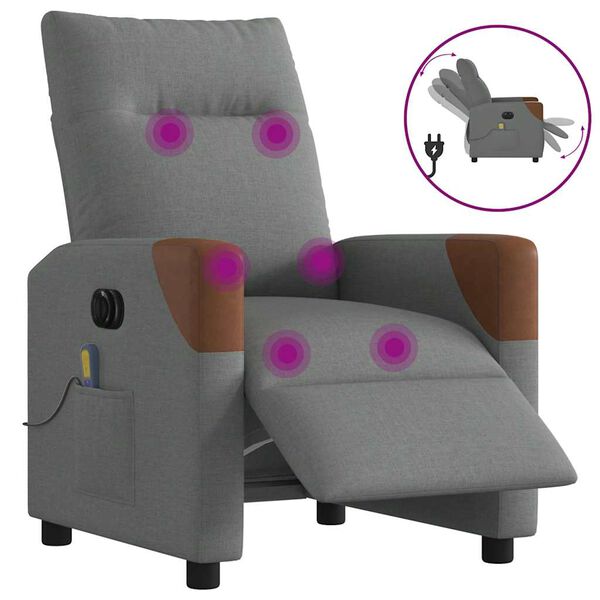 vidaXL Sill&oacute;n reclinable de masaje el&eacute;ctrico tela gris oscuro