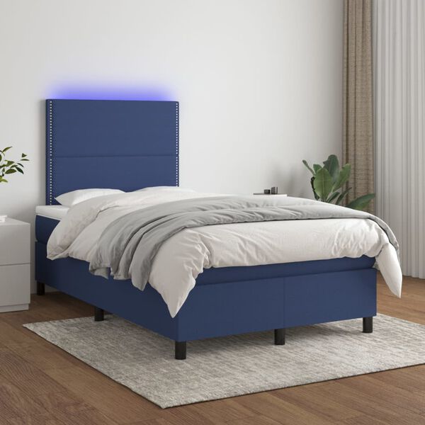 vidaXL Cama box spring con colch&oacute;n y LED tela azul 120x200 cm
