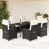 vidaXL Set de comedor de jard&iacute;n 7 pzas y cojines rat&aacute;n sint&eacute;tico negro