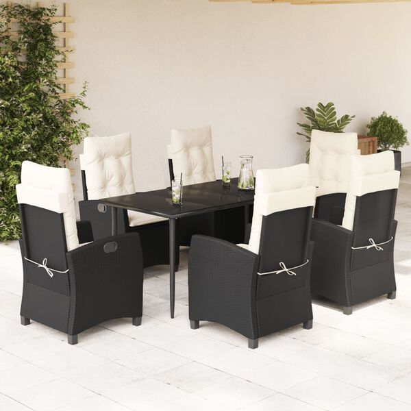 vidaXL Set de comedor de jard&iacute;n 7 pzas y cojines rat&aacute;n sint&eacute;tico negro