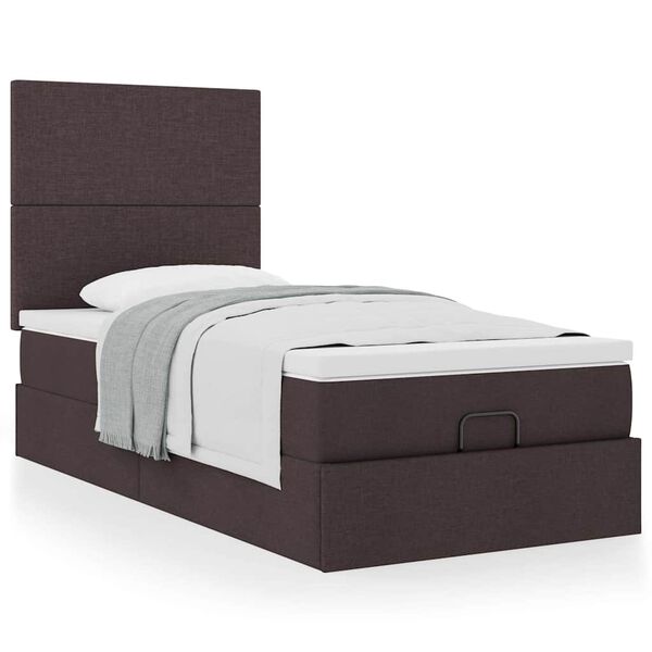 vidaXL Estructura cama otomana colch&oacute;n tela marr&oacute;n oscuro 80x200cm