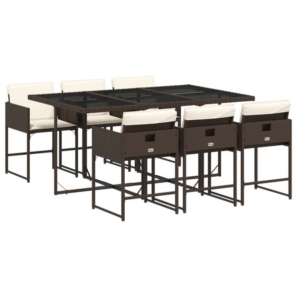 vidaXL Set comedor de jard&iacute;n 7 pzas con cojines rat&aacute;n sint&eacute;tico marr&oacute;n
