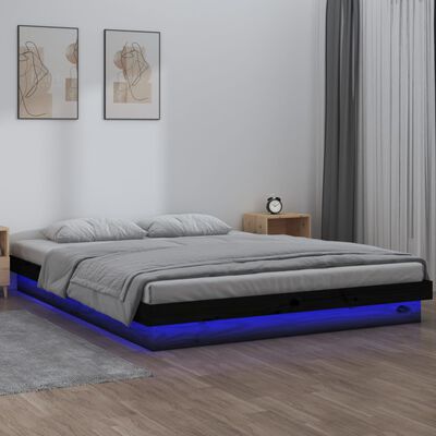 vidaXL Estructura de cama con LED madera maciza negra 180x200 cm