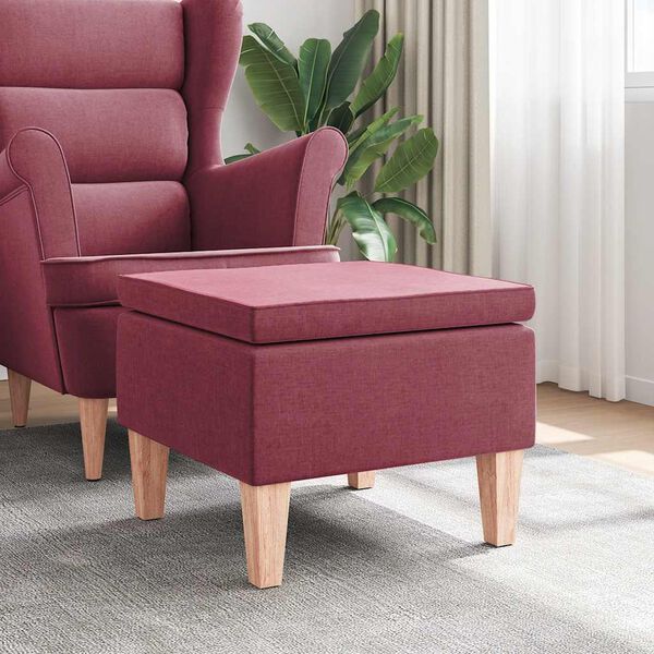 vidaXL Taburete con patas de madera tapizado tela rojo tinto