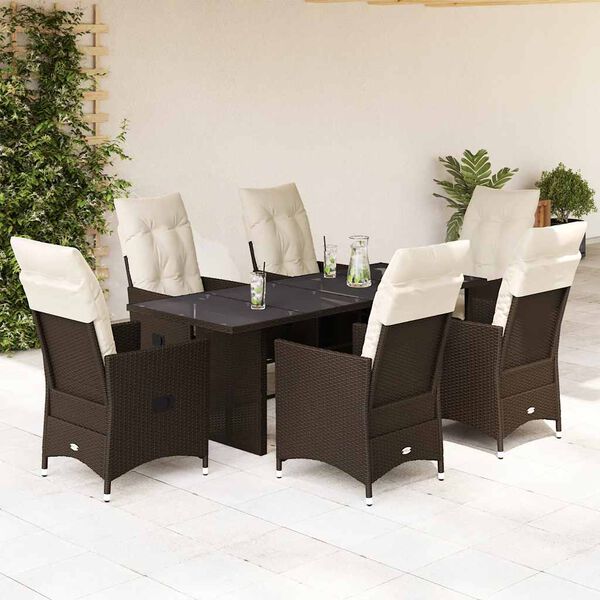 vidaXL Set comedor para jardín 9 pzas y cojines ratán sintético marrón