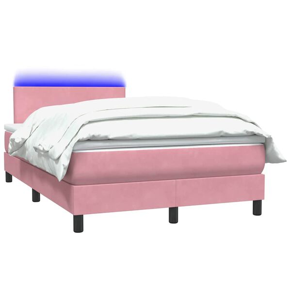 vidaXL Cama box spring con colch&oacute;n y LED terciopelo rosa 120x220 cm