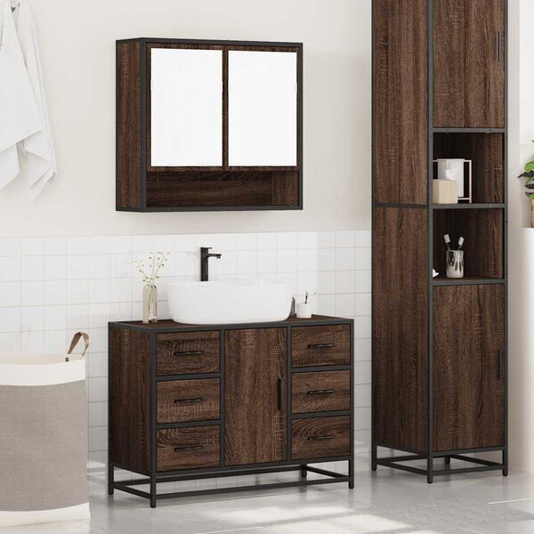 vidaXL Set de muebles baño 2 pzas madera contrachapada marrón roble