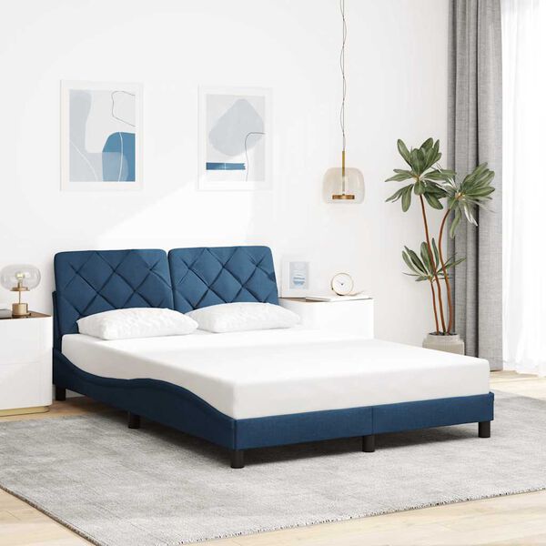 vidaXL Estructura de cama sin colch&oacute;n tela azul 140x190 cm