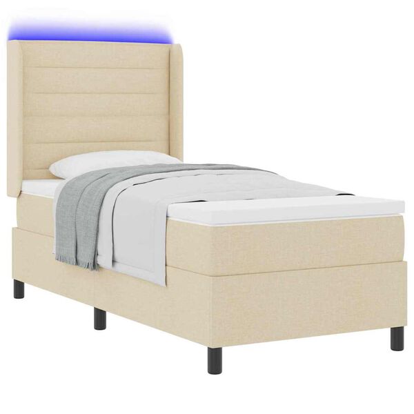 vidaXL Cama Box Spring LED con colch&oacute;n Crema 90 x 200 cm tela