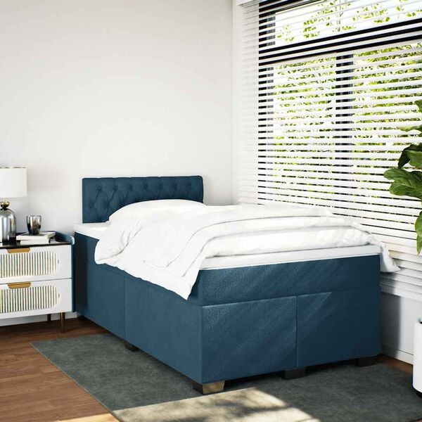 vidaXL Cama box spring con colch&oacute;n terciopelo azul 120x200 cm