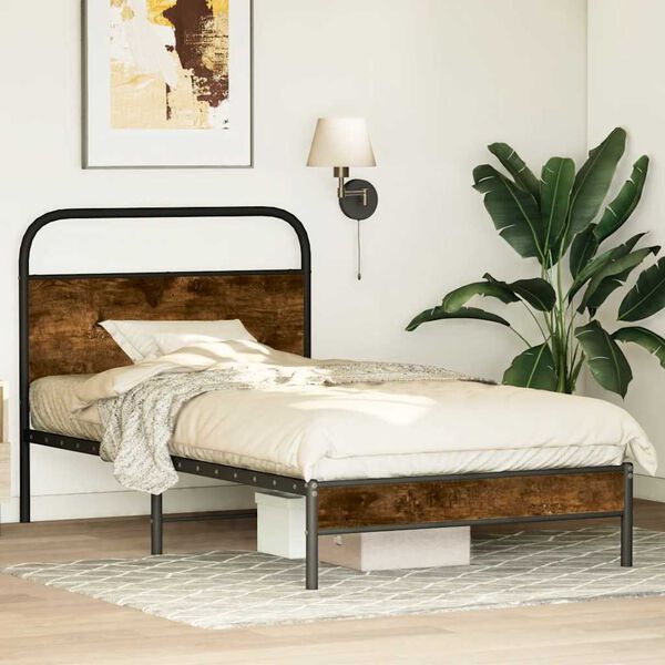 vidaXL Estructura de cama sin colch&oacute;n 100x190 cm madera roble ahumado