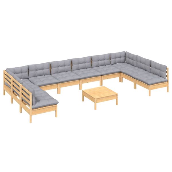 vidaXL Juego de muebles de jardín 11 pzas y cojines madera maciza pino