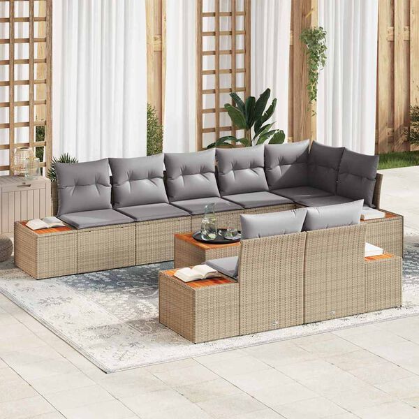 vidaXL Conjunto de sof&aacute;s de jard&iacute;n con coj&iacute;n 8 pcs Beige y Gris Claro